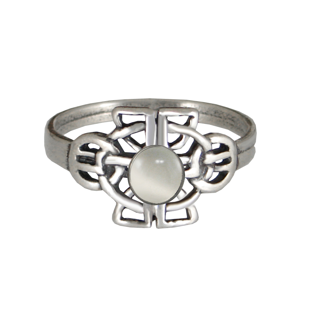 Sterling Silver Celtic Knotwork Ring With White Moonstone Size 7